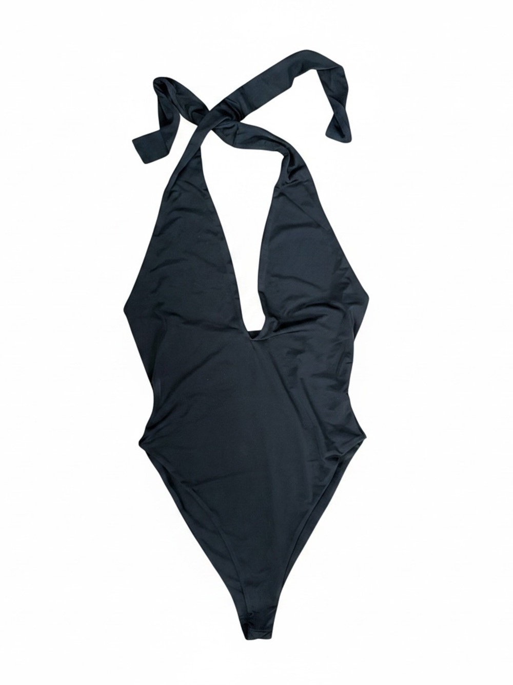Naked Wardrobe Black Plunging Halter One-Piece Swimsuit Size Small